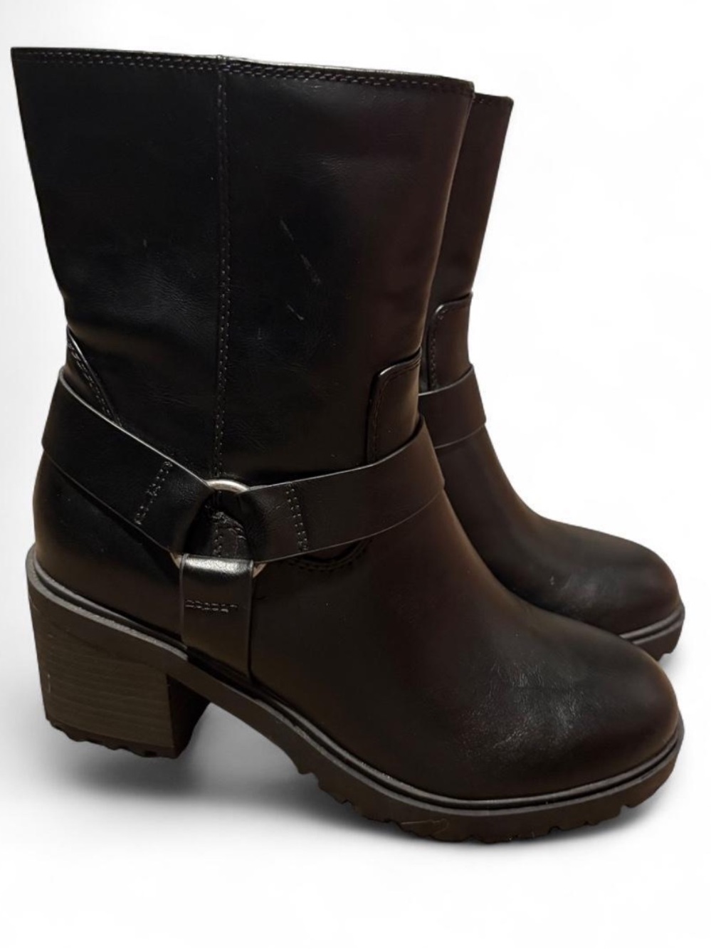 Universal Thread Black Mid-Calf Block Heel Harness Boots